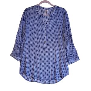 Grand & Greene‎ Blue White Rayon Silky Tunic Top Blouse Medium Women Pre-owned